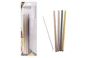 APPETITO SET 4 STRAIGHT METALLIC STAINLESS STEEL STRAWS + CLEANING BRUSH