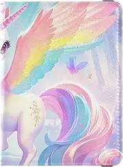 [Amooorous] Cute Cartoon unicorns Rainbow Color Leather decorative family passport holder Travel Documents Organizer Protector Travel Passport Wallet Ultra Slim, cute cartoon unicorns rainbow color, 1 size