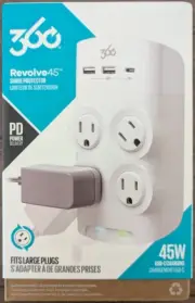 NEW! 360 Revolve 45W Surge Protector 4 Rotating Outlets 2 USB-A and 1 USB-C Port