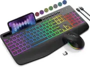 Wireless Keyboard and Mouse Combo, 9 Backlit Effects, Wrist Classic Black