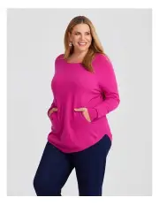 [Taking Shape] Natural Curved Hem Pocket Jumper Hot Pink