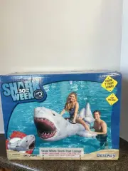 Bestway Discovery Shark Week 30th Great White Shark Pool Lounge Over 7’ Long