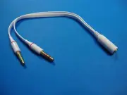 8" 3.5mm Stereo Female to 2-Male Y-Splitter Audio Cable, Iphone to Mic White US