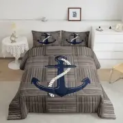 Anchor Comforter Set Queen Size,Wooden Plank Geometric Lattice Patchwork Bedd...