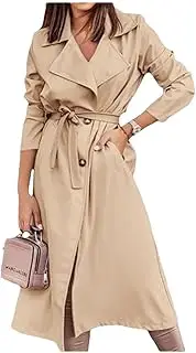 [Generic] Women's Wool Blends Coats Double Breasted Thin Coat Casual With Belt Trench