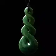 Dark Pounamu Triple Twist, handcrafted jade pendant