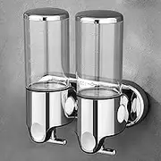 No-Drill 2 Chamber Wall Mounted soap Dispenser for Bathroom and Kitchen, Shampoo and Conditioner Dispenser Drill Free with Adhesive (Clear-1（2 Chamber）)