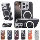 For iPhone 16 Pro Max 15 14 13 Leather Shockproof Case w/ Rotate Ring Kickstand