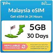 Malaysia eSIM | 5GB Super Economy Refillable Plan! QR Code Sent via Email in 24Hrs - Scan & Use Immediately | Auto Activating 30 Day Validity | 5G Speed | Hotspot Allowed | Data-Only No Phone Number