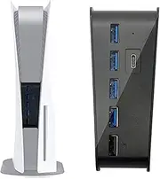 LinaLife PS5 USB HUB 5 Port USB Hub for PS5 PS5 USB Extension Hub with 4 Port & 1 Type-C Port, USB Hub Plug & Play USB Extender for Sony Playstation 5 Gaming Console