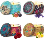 4 Pack Scented Candles Gift Set, Natural Soy Wax Candles Fragrance Rose Lavender Lemon Fig