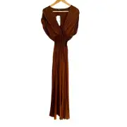 Zara Satin Cutout Dress Womens S Silky Brown Mocha Vacation Minimalist Grecian
