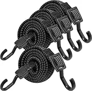 Bungee Cords with Hooks Heavy Duty, Flat Adjustable Bungee Cords with Hooks 100cm, Rubber Black Bungee Straps with Metal Buckle Hooks for Outdoor, Camping, Tarps, Bike Rack, Tent, Truck, 4 Pack