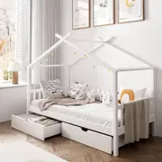 Oikiture Kids House Beds with Drawer Storage(White)