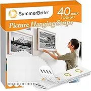 Summerbrite Picture Hanging Strips,Heavy Duty Picture Hanger Kit, Removable Damage Free,Picture Hanging Hooks,White X Large (40Pack)