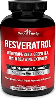 Resveratrol Supplement - 1400mg Extra Strength Formula with Green Tea Extract, Grape Seed Extract, Red Wine Extract- 60 veggie capsules - Made in USA