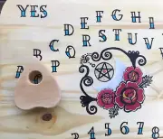 Ouija Board American Traditional Tattoo Style Roses Moon Pentagram Star Wooden