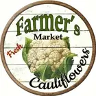 Farmers Market Fresh Cauliflower 12" Round Metal Sign Rustic Retro Kitchen Decor