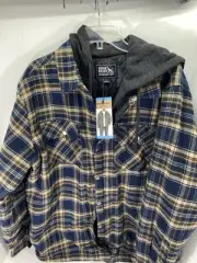 Eddie Bauer Flannel Hooded Shirt Jacket Shacket Men Sz Large Plaid Snap Quilted