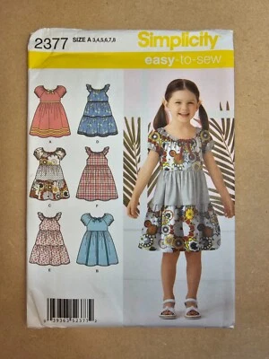 Simplicity Sewing Pattern 2377 Child's Sizes 3-8 Dresses Girls Peasant Tiered