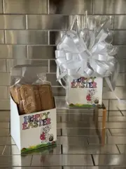 Easter Gift Basket/Box & 1/2 Pound of Lotus Biscoff Cookies Wrapped & White Bow