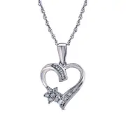 0.2 CT. T.W. Natural Diamond Baguette and Round Heart Pendant in 10K White Gold