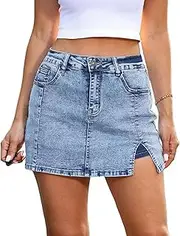 [Generic] Bloomy Jean Skorts, Bloomy Skorts, Woman High Waisted Casual Stretchy Denim Skirt Side Split Mini Skirts