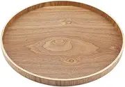 Small Wooden Round Serving Tray Brown, Wooden Serving Tray Plate for Tea Set Fruits Candies Food, Kitchen Accessories(33cm)