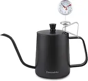 Easyworkz Gage Pour Over Kettle Stainless Steel Gooseneck Long Narrow Drip Spout Coffee Tea Pot with Thermometer (600ml)