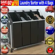 vidaXL Laundry Sorter with 4 Bags Hamper Basket Clothes Bin Steel Black Grey