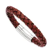 Brown Leather Bracelet With Stainless Steel Clasp 8 mm Wide