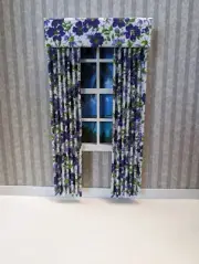 Flower Patch Purple Print Dollhouse Curtains 1:12 Scale