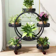 Fin 4 Layer 6 Pots Flower Holder Plant Stand Shelf 4-Wheel Free Moving Rack Balcony