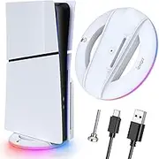 Auarte RGB LED Vertical Stand for PS5 Slim Accessories with 14 Light Modes, Upgraded Stand Holder for Playstation 5 Slim Console Disc/Digital with Screw & USB C Cable - Not for PS5 Console