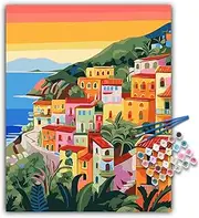 Paint by Numbers Kit for Adults Beginner, Seaside Acrylic Adult Paint by Number Kits on Canvas, Seascape Watercolor Oil Number Painting for Adults, Perfect for Home Decor Gift 16"x20"