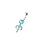 Fancy Multi Stones Jeweled Non Moving Dangling SS Bar Belly Ring
