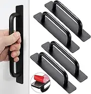 4 Pcs Self-Adhesive Cabinet Handles Pulls,BetterJonny Aluminum Alloy Adhesive Cabinet Handles - Stick on Handles Push Pull Door Handle Sliding Door Handle for Kitchen Bathroom Closet Wardrobe