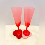 Set of 2 Pink and Red Ombre Heart VALENTINES Champagne Frosted Glass Flutes
