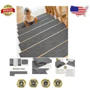 Indoor Non-Slip Stair Treads Set of 15 - Elegant Black & White Carpet Runners