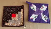 Quilt Square Pair 2 Potholder Vintage Handmade oven mitt set hot pad purple
