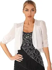 [XUNZOO] Chiffon Shrugs for Women Half Sleeve Open Front Ruffle Bolero Cardigan Dress Accessory