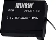 MINSHI AHDBT-401 Replacement Battery Compatible with GoPro Hero 4【3.8V 1600mAh】 High Performance Compatible Camera Battery 2023KM
