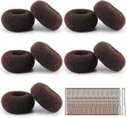 MAGDIY 10 Pcs Hair Bun Maker Medium Hair Donuts for Buns, Brown Ballet Bun Kit with 50pcs U Shaped Hair Pins and 10pcs Sock Bun for Women Girls Short & Thin Hair (Size M-3.15 inch, Brown)
