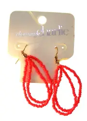 Charming Charlie Tropical Escape Seed Bead Hoop Earrings Coral Dangle/Drop
