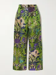 [Valentino Garavani] Valentino Garavani - Floral-print Metallic Jacquard Straight-leg Pants - Green - IT44 IT 44 Green