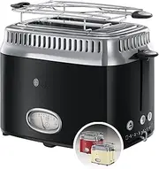 [Russell Hobbs] Toaster [for 2 slices] retro stainless steel black (countdown display in retro design, including bun attachment, 6 browning levels + defrost and reheat function, 1300 W) vintage 21681-56