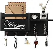 Gocokia Hanger Organizer, Mail and Key Holder for Wall Decorative, Wall Shelf with 7 Key Hooks, Wall Mounted Hold with Mailbox, Home Decor (Black)