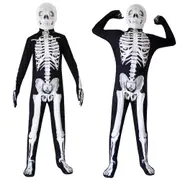 Halloween Party Kids Teens Skeleton Cosplay Costume Jumpsuit Outfit Set Fancy Dress Up Gifts - 10-11 Years