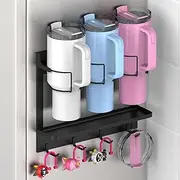 Magnetic Cup Organiser Rack for Stanley Tumblers, 3-Cup Holder with Hooks, Black