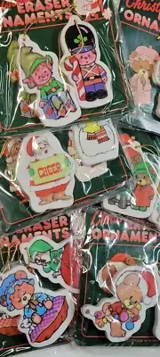 Jasco 80s 6 Christmas Tree Ornament Eraser Lot Vtg Santa Soldier Elf Reindeer